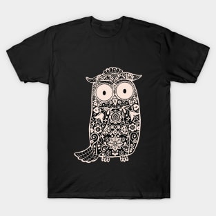 Black and White Folk Art Owl T-Shirt